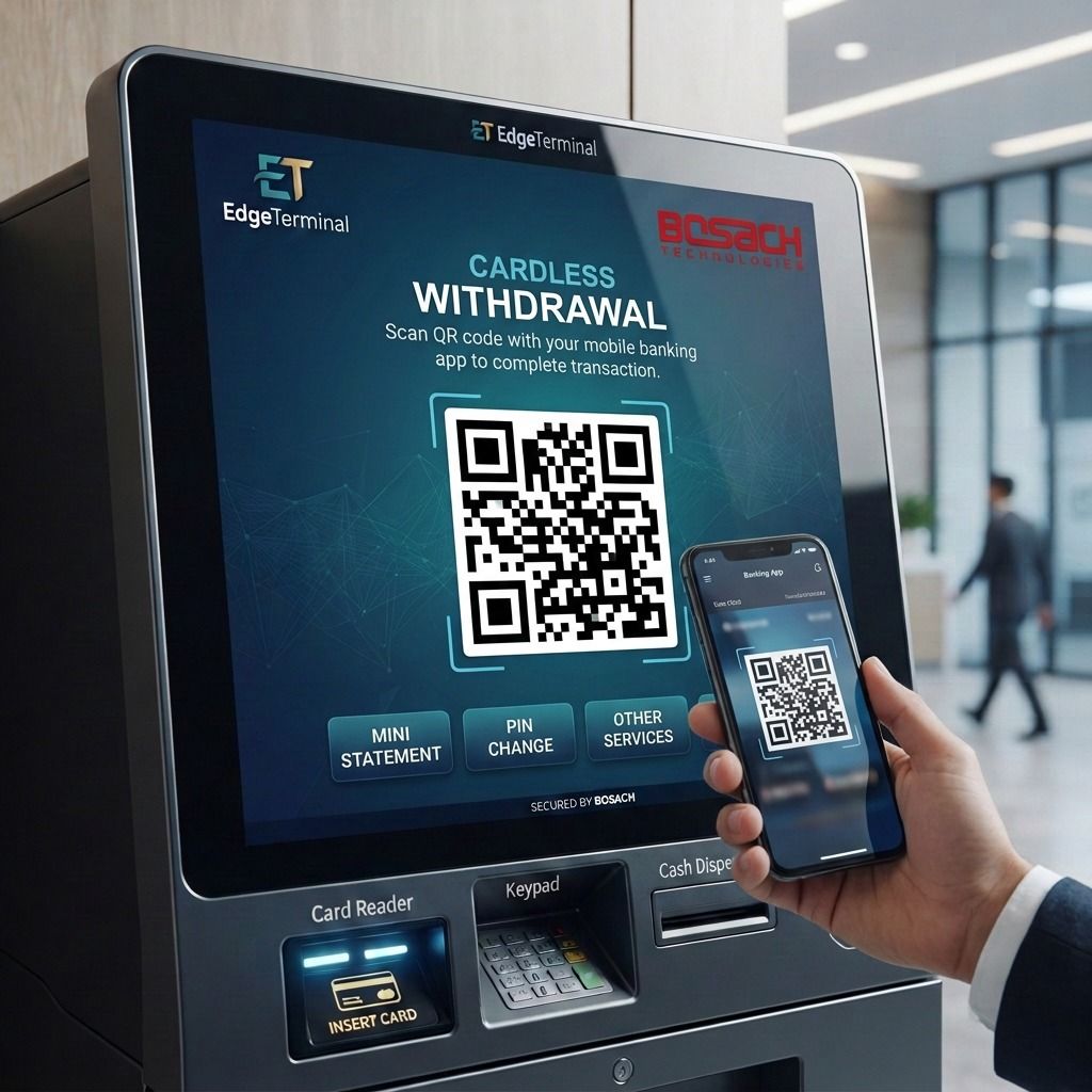 Customer scanning a QR code at an ATM