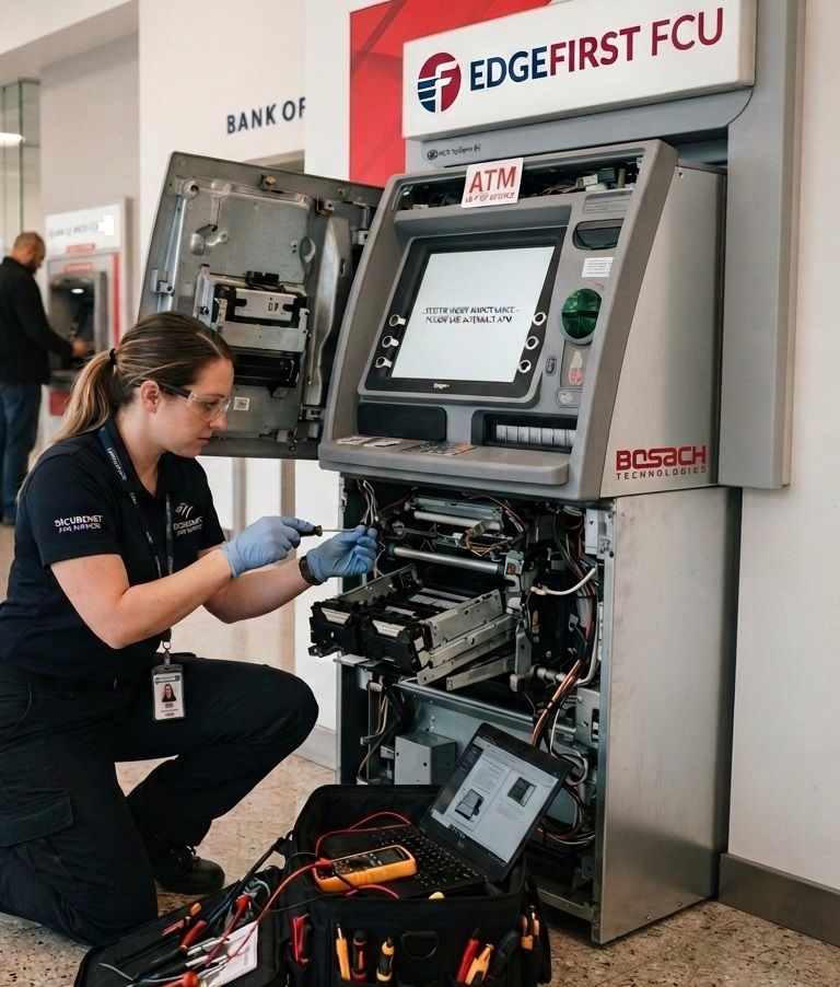 Engineer servicing an ATM